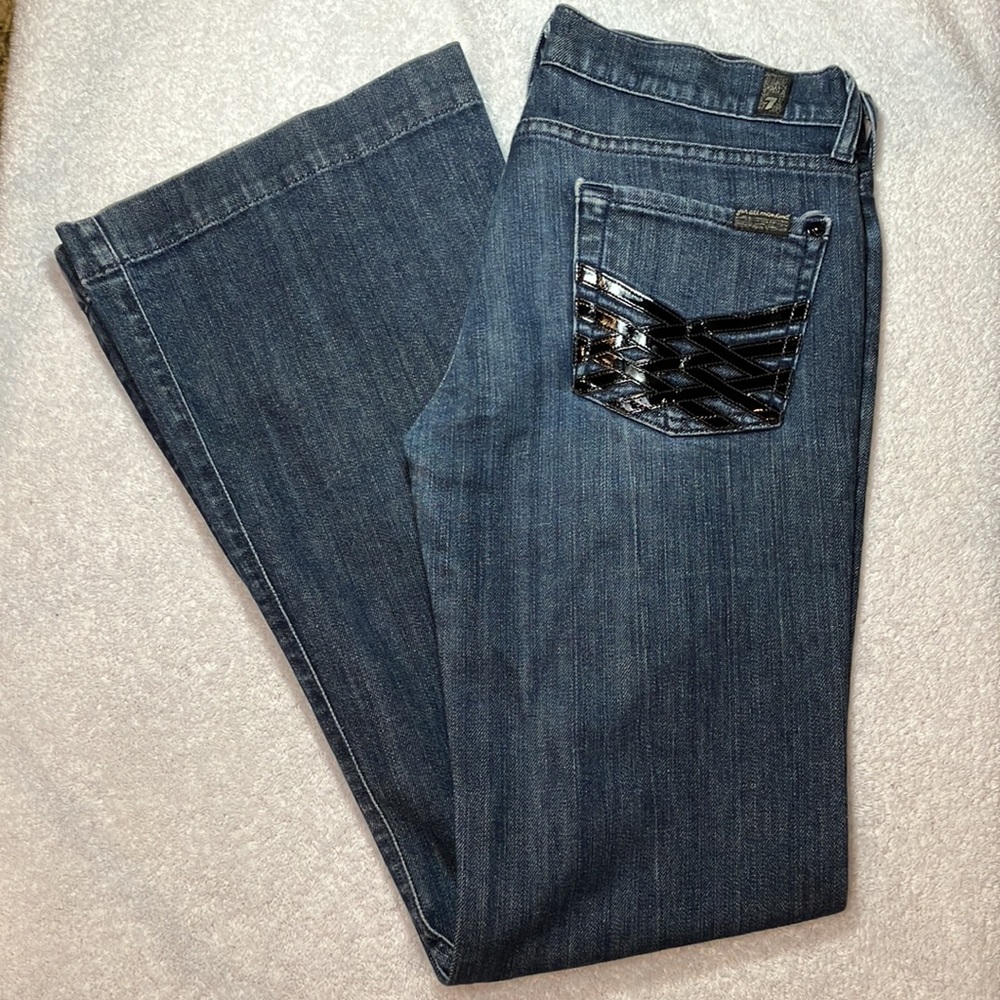 7 for All Mankind Dojo flare jeans with patent leather pockets